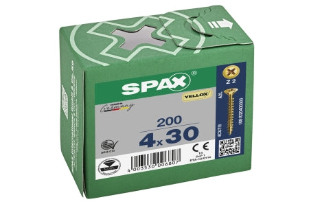 SPAX PZ Flat Countersunk Screw 4 x 30mm Qty 200